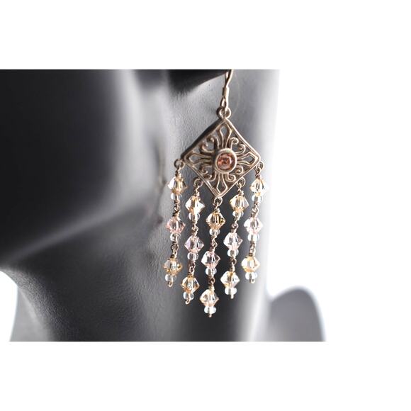 Vintage Sterling Silver Chandelier Rhinestone Earrings - Picture 1 of 2